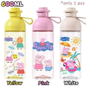For Peppa Pig 600ML Transparent Water Bottle Children's Anime George Pink Piggy Plastic Cup White Yellow Pink Water Bottle