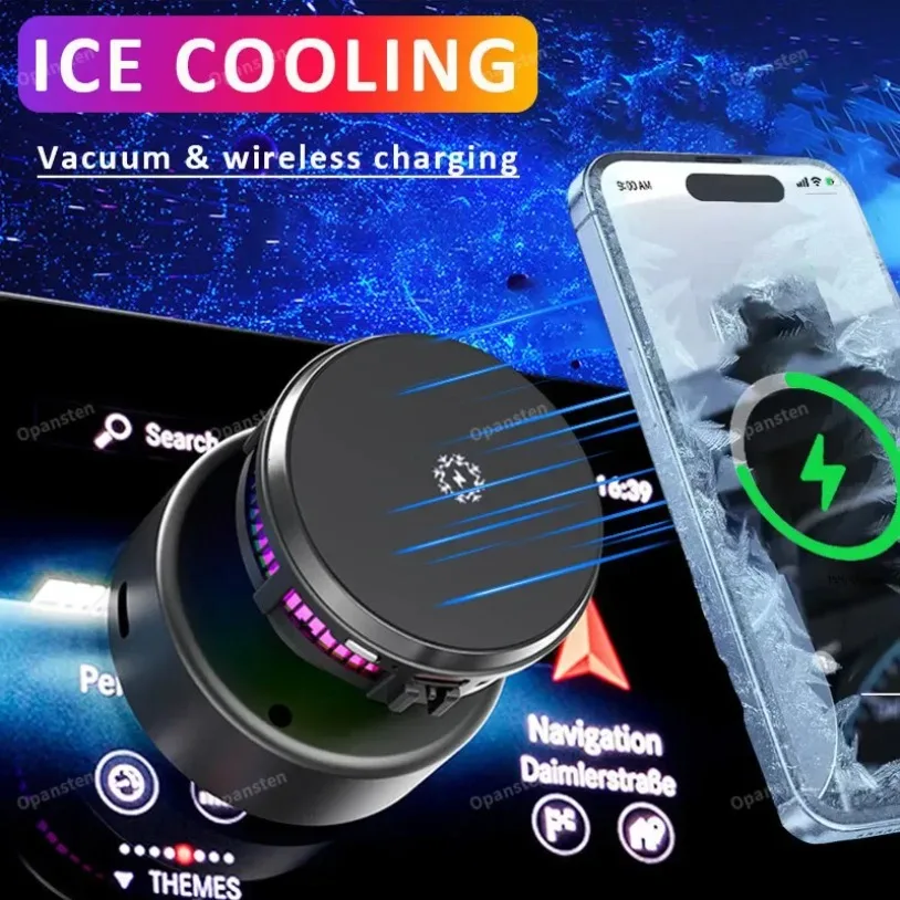 iCE Cooling Car Magnetic Wireless Charger Vacuum Adsorption Dashboard Mount Phone Holder For Tesla Magsafe iPhone 16-12 Samsung