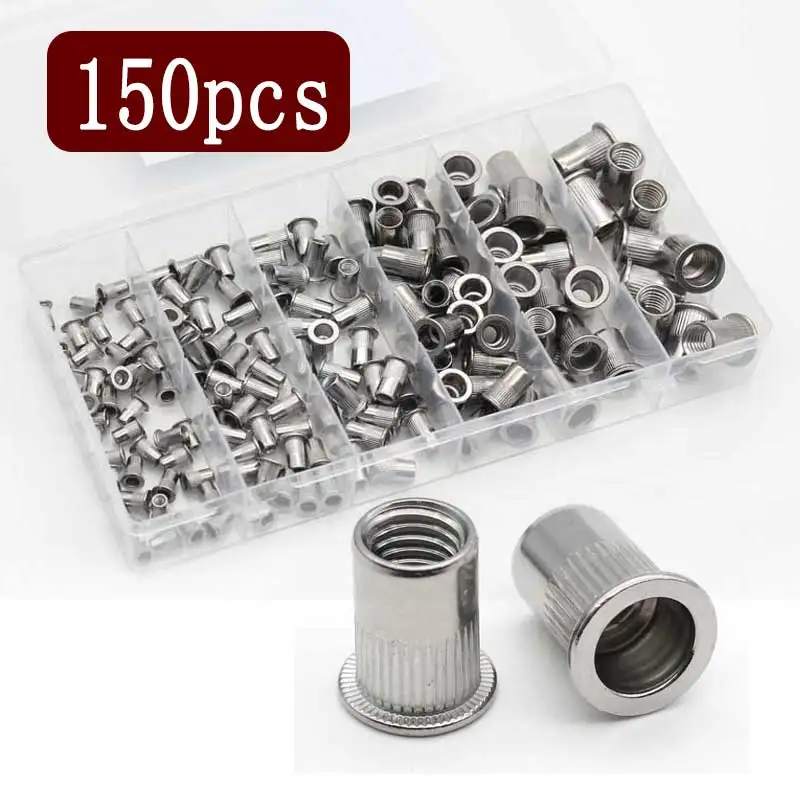 

150pcs 304 Stainless Steel Rivnut Flat Head Threaded Rivet Insert Nutsert Cap Rivet Nut M3 M4 M5 M6 M8 M10 Assortment Kit