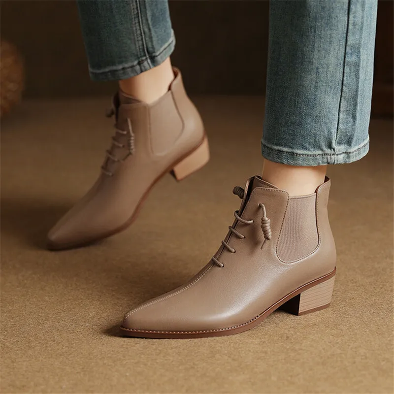 

2023 Autumn Genuine Leather Women Boots Pointed Toe Chunky Heel Boots for Women Winter Fashion Ankle Boots Women Botas De Mujer
