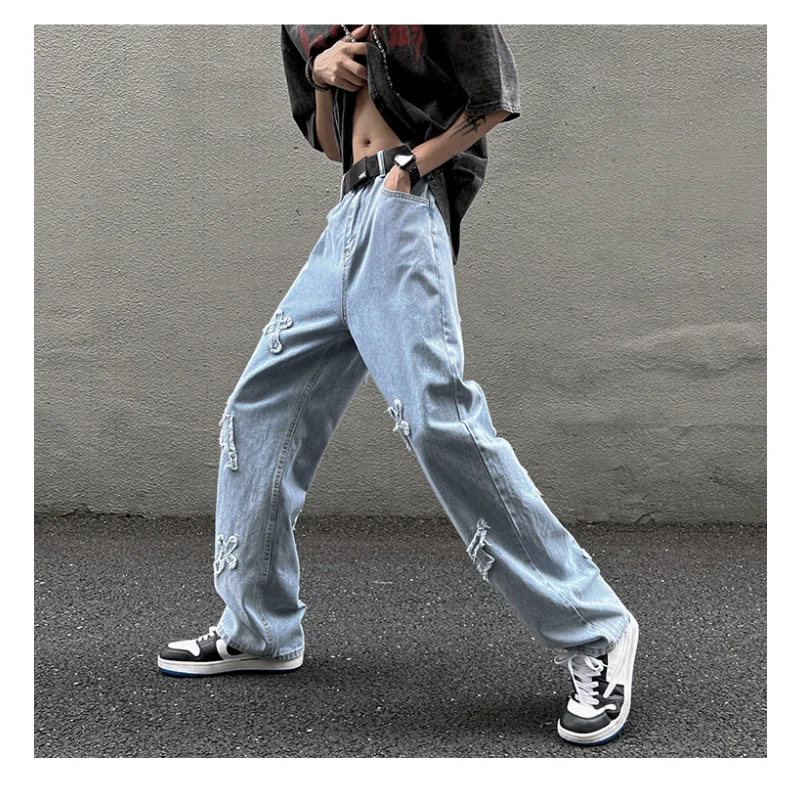 New Jeans Male Fashion Brand Trend Trousers Loose Solid Casual Straight Pants Ins Spring and Autumn Versatile Sports Mens Jeans