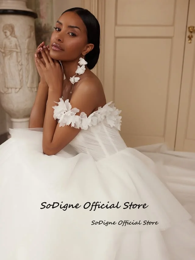 SoDigne A-line Off Shoulder Wedding Dress Tulle Sleeveless Tiered Bride Dresses Long Bridal Gowns vestidos de novia Customized 14 S0bdcbc439fd64f588f1aa30b77a6ae20X