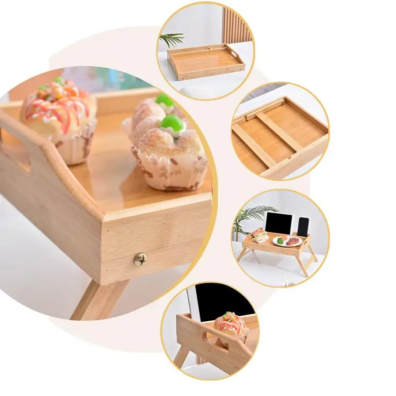 Breakfast Tray For Bed Wood Breakfast Tray With Foldable Legs Versatile Design Small Dining Table For Bed Counter Narrow Cabinet 3