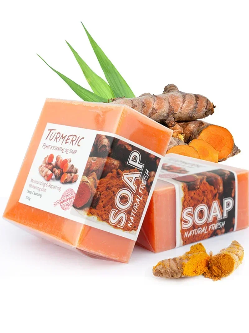 100g Natural Turmeric Soap with Goat Milk & Silk Protein Aloe Soap, Ginger, Sea Salt , Wormwood, Lemon Essential Oil Lemon Soap 4