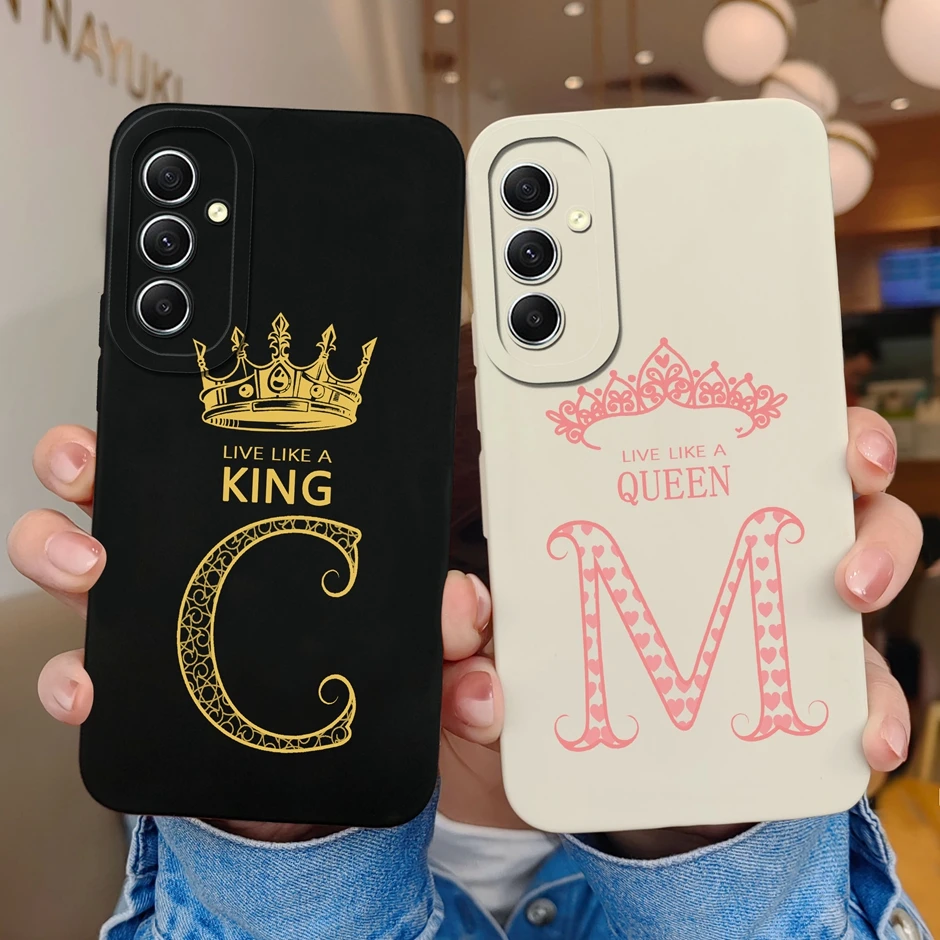 Custodia Per Samsung Galaxy A34 5G Hot New Matte Coppia Cover Posteriore Per Samsung A 34 5G Luxury Crown Letters Ultrasottile Soft Shell