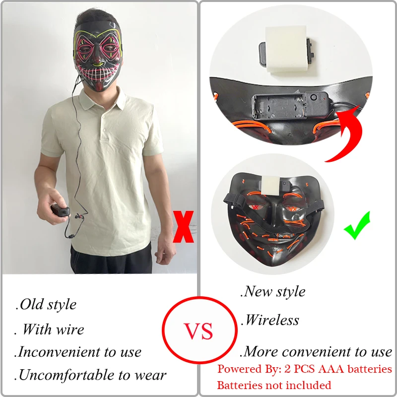 Luminous Led Purge Face Mask Glowing Masks Halloween Costume Props Neon Light Up Mask Costume Cosplay Decoration half face mask,masquerade mask,full face mask