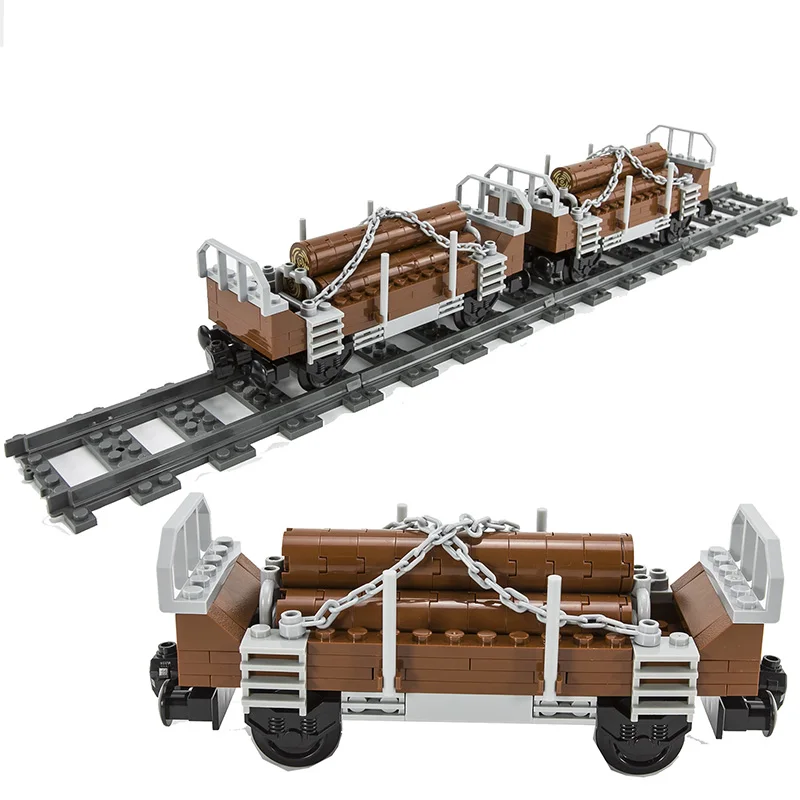 MOC City Train Track Retro Manned Train Container Firewood Train Building Block Car DIY Accessories Brick Assembly Model 92088