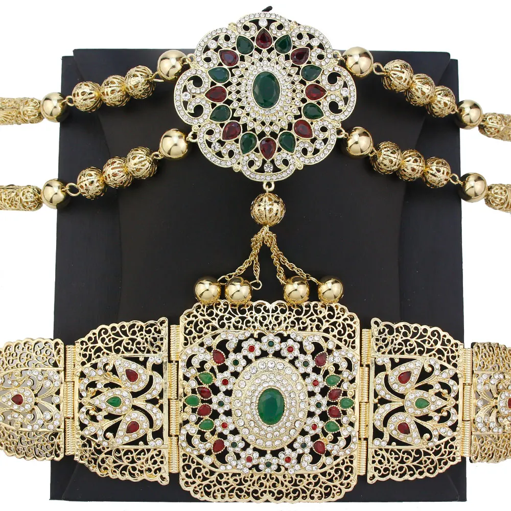Neovisson Fashion Style Morocco Jewelry Gold Color Belt Shoulder Chest Chain Sets Women Body Jewelry Bride Favorite Gift