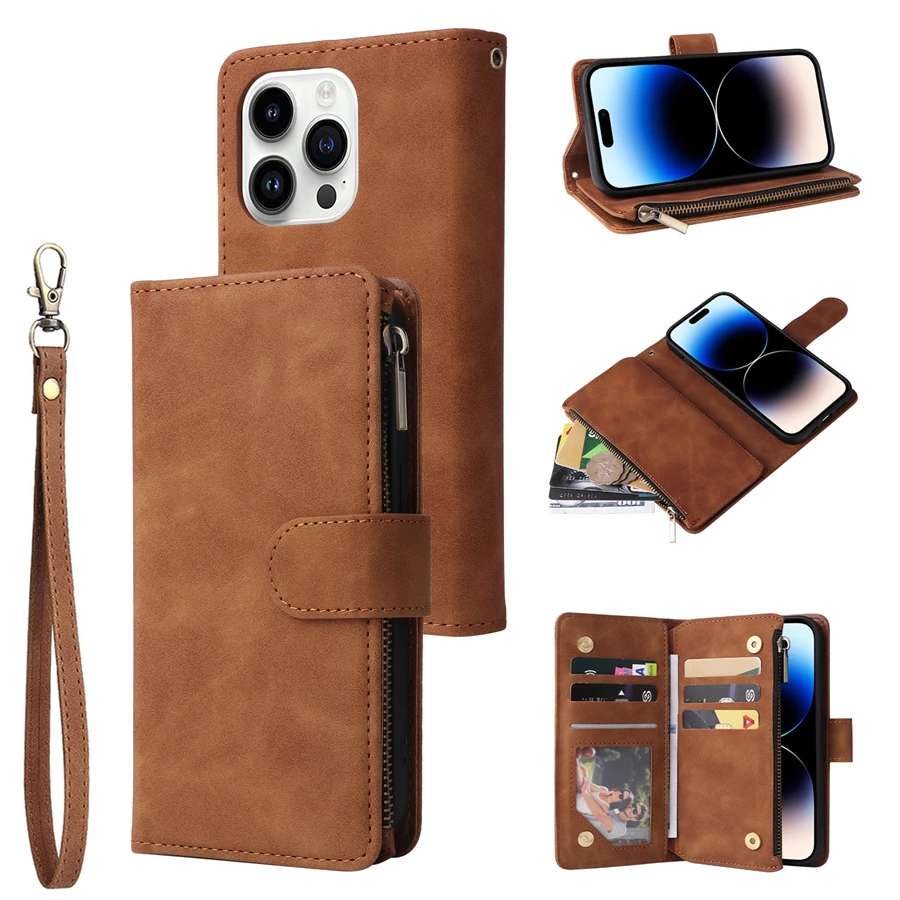 Luxurious Multi-Card Zipper Magnetic Flip Leather Wallet Case