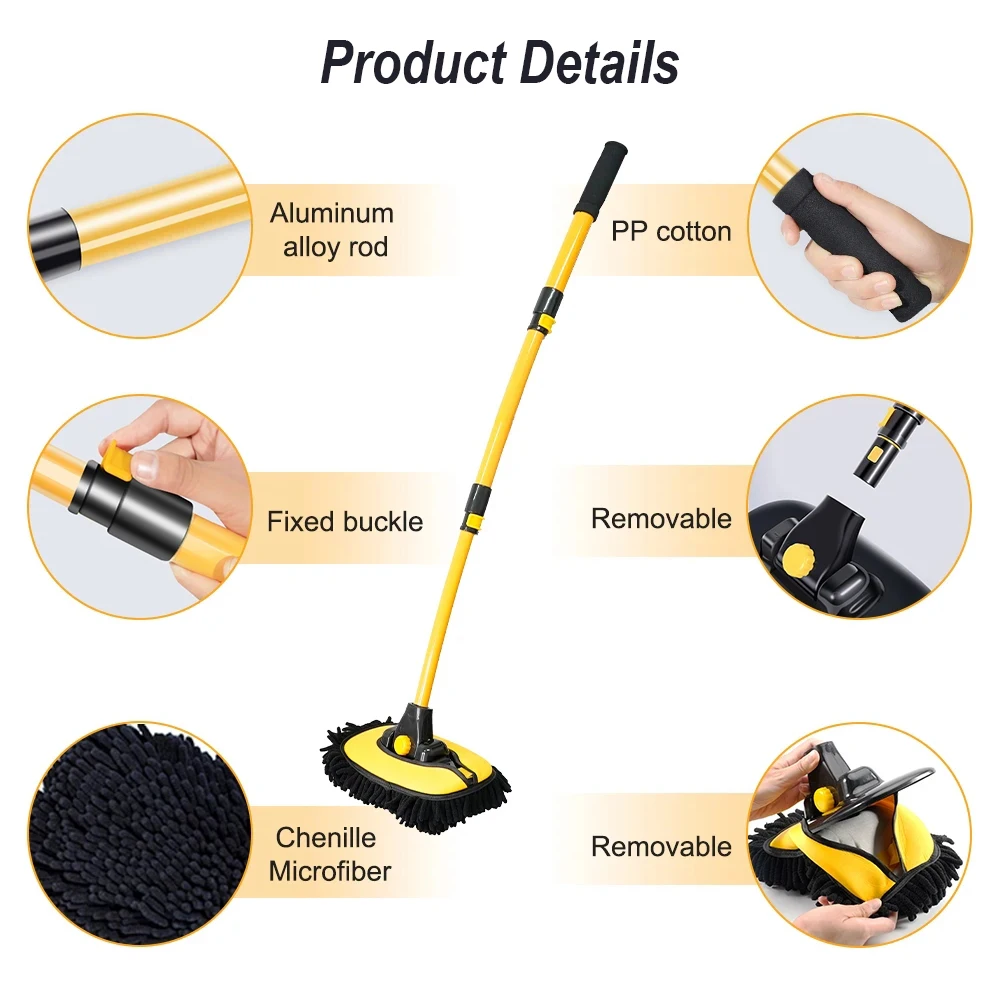Car Cleaning Brush Car Wash Brush Telescopic Long Handle Mop Super Absorbent Chenille Broom Detailing Adjustable Auto Accessory