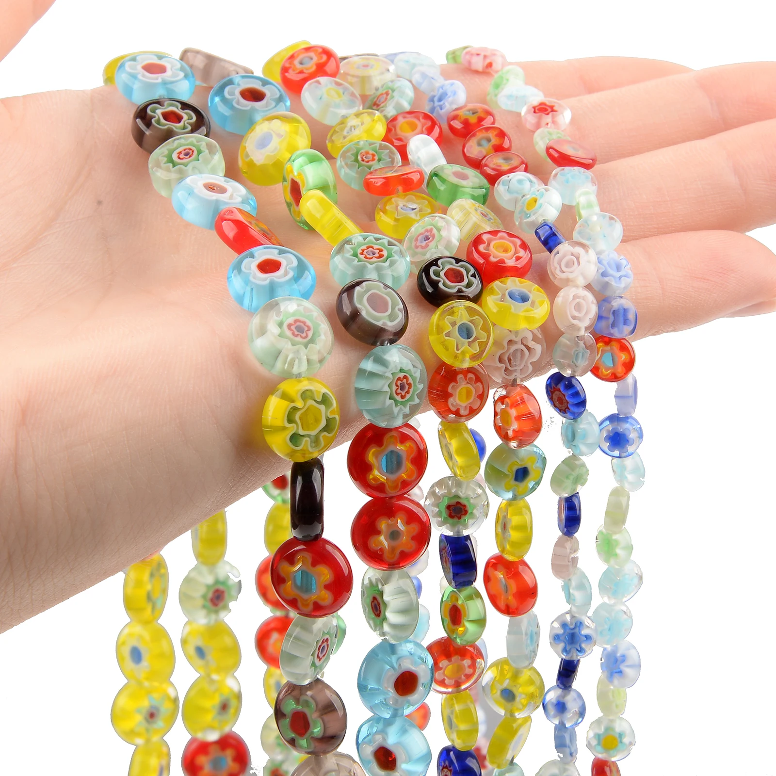 6/8/10mm Mixed Oblate Flower Lampwork Glass Beads Flat Round Rondelle Beads  For Jewelry Making Necklace Bracelet DIY Accessories - AliExpress