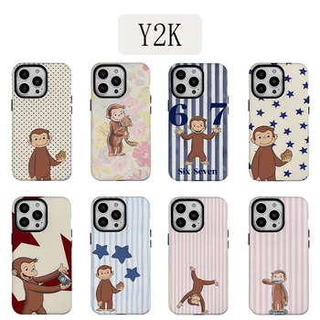 Luxury Y2K Curious George Phone Case for iPhone 17 16e 16 15 14 13 12 11 X XS XR XSMAX 7 8 Air Pro Max Plus Luxury Double-layer 1