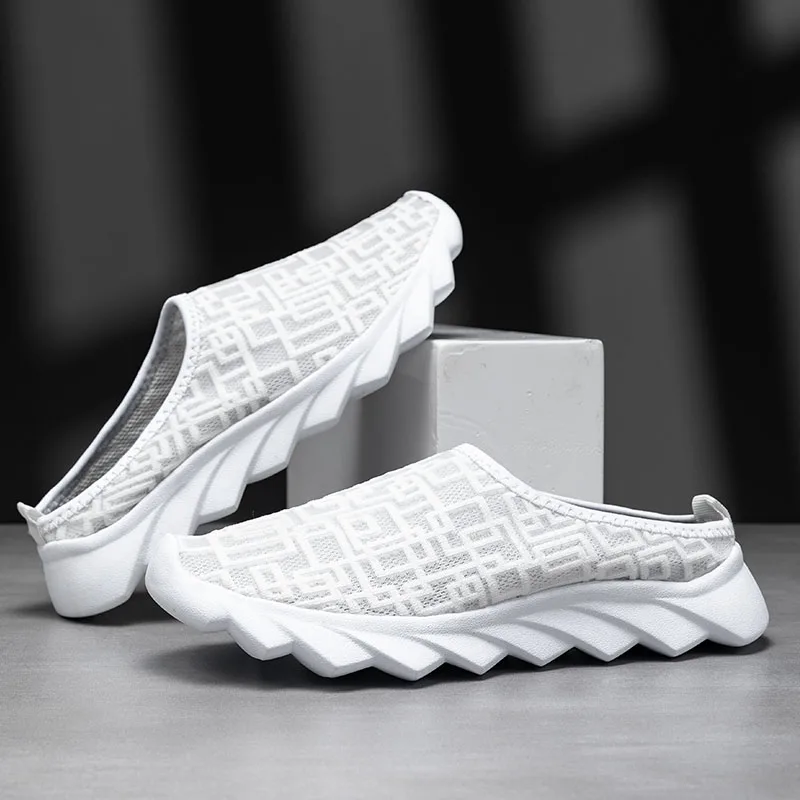 Women's Casual Shoes Slip-on Half Slippers Couple Breathable Mesh Lightweight Sports Shoes Casual Ladies Footwear Sneakers