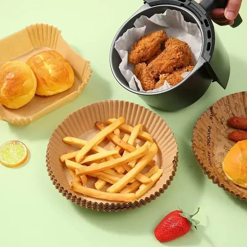 50/100PCS Air Fryer Disposable Paper Square Round Baking Paper Barbecue Plate NonStick Mat Kitchen Oven Oil Absorbing Tool