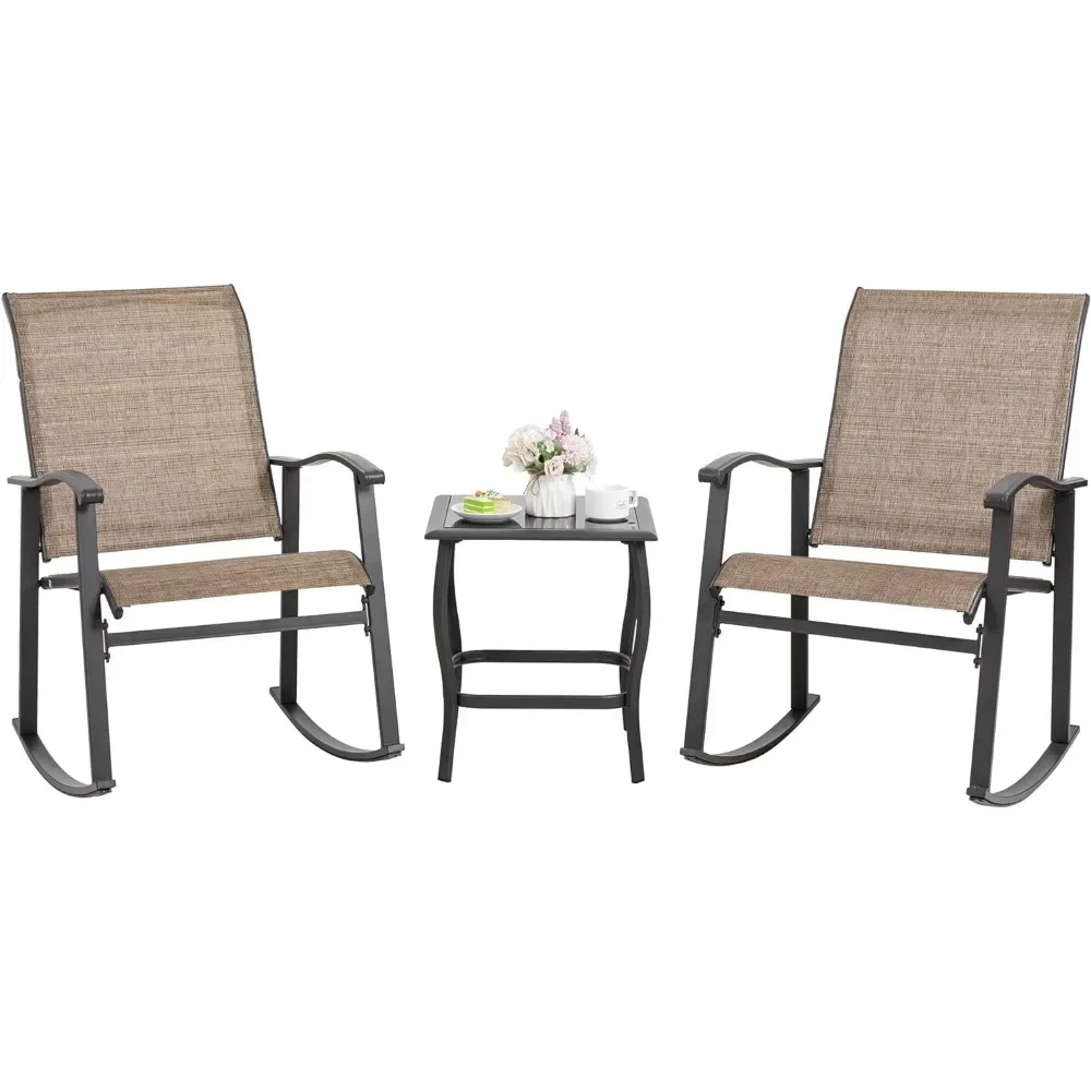 Rocking Bistro Set Outdoor Furniture with Rocker Chairs and Glass coffee table Balcony Porch Furniture for Small Space