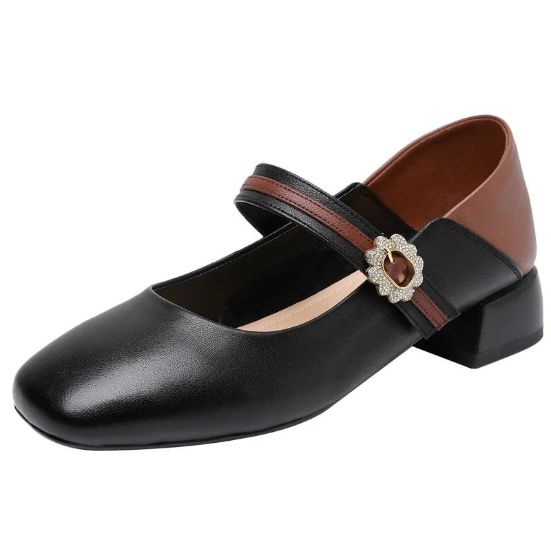 

ZXRYXGS 2024 классические женские кожаные туфли из воловьей кожи с цветами, элегантные модные туфли на толстом среднем каблуке