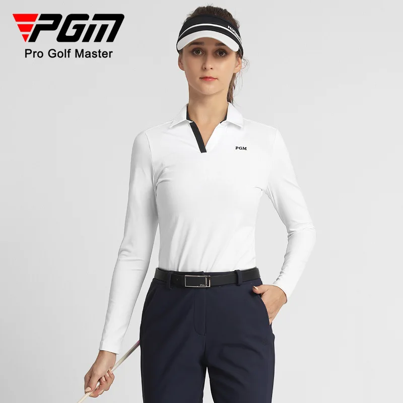 

PGM Women's Golf Long Sleeve T Shirt Sports High Elastic Fabric Vented Hem V-neck Design Autumn Winter Golf Wear for Women YF529