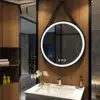 LUVODI 32" Large Round Bathroom Light Mirror With Touch Sensor Black Gold Frame Bathroom Mirror with LED Lights Detachable Rope 2