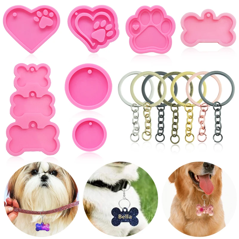 DIY Dog Tag Bone Shaped Keychain Casting Silicone Mould Key Chain