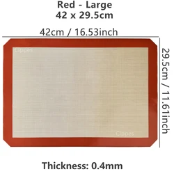 Premium Silicone Non-Stick Baking Mat - Reusable Heat-Resistant Bakeware Sheet Liner (0.4mm Red 42x29.5cm)