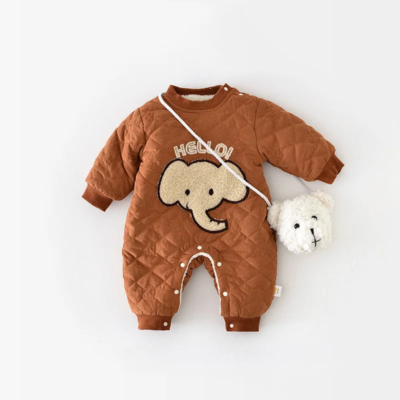 

MILANCEL Winter Baby Clothes Elephant Boys Jumpsuits Fur Lining Girls Rompers Cartoon Outfit