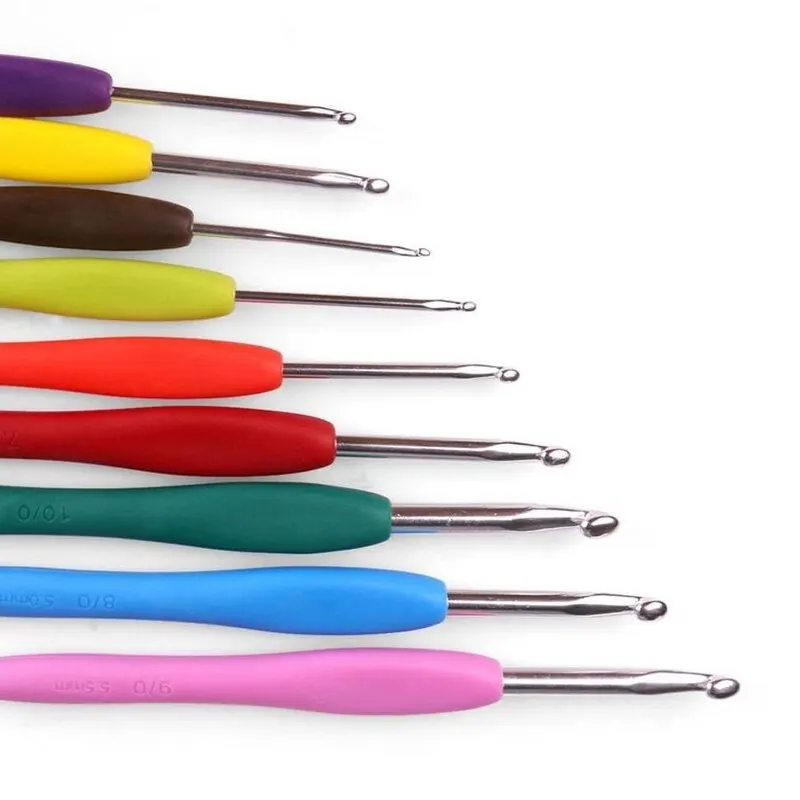 Knitting Needles Sweater Needle TPR Soft Handle Aluminum Crochet Color Handle Sweater DIY Craft Scarf Sewing 9pcs