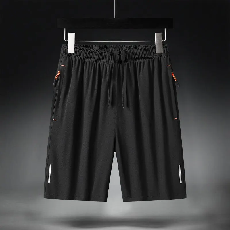 Sports Shorts Ice Silk Men's Sports Summer Quick Dry Leisure Fitness Basketball Solid Color Shorts Unique Reflective Strip Design