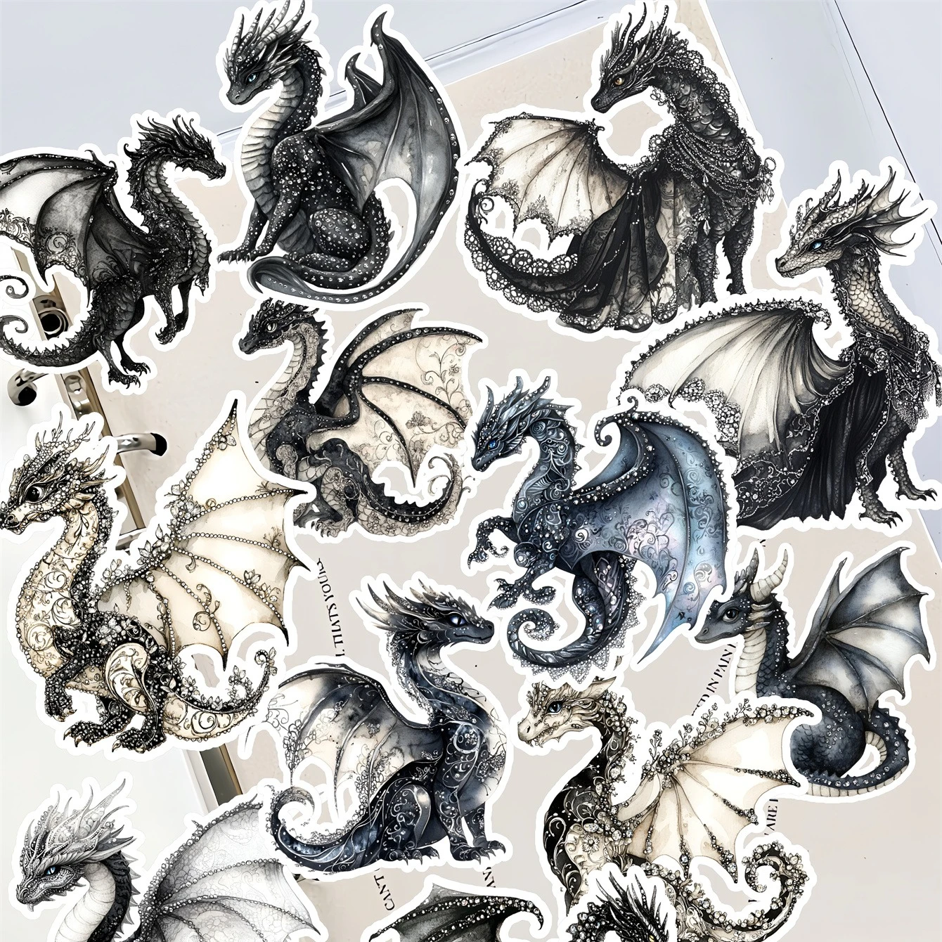 17 Stück Retro Gothic Style Dark Black Dragon Aufkleber, Schreibwaren, Notizbuch, Konto-Materialien, Handyhüllen, Gepäck, Gitarre