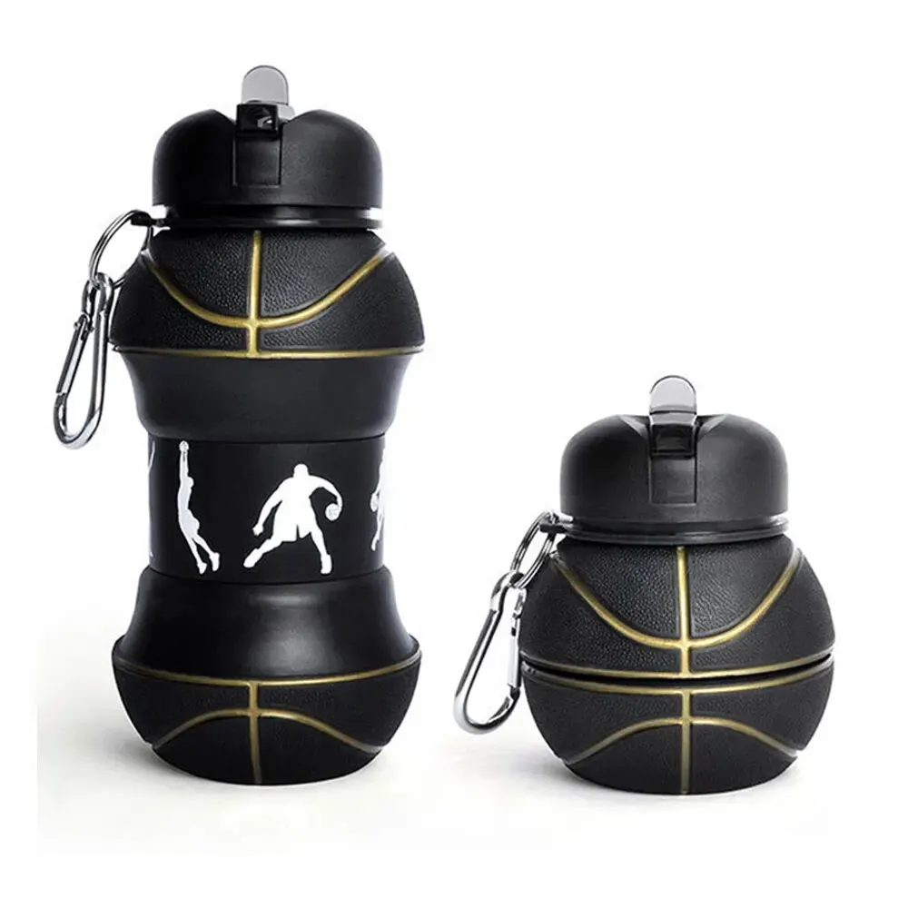 Water Bottle Silicone Fold Water Bottle Cups Outdoor Sports Basketball Style Leakproof Portable Sports Water Kettle