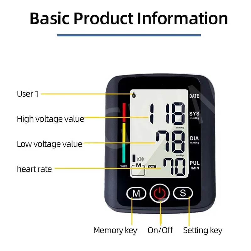 Big Screen Broadcast English Voice Tonometer New LED Black Blood Pressure Monitor BP Monitors Arm Tensiometers Heart Rate Meter 4