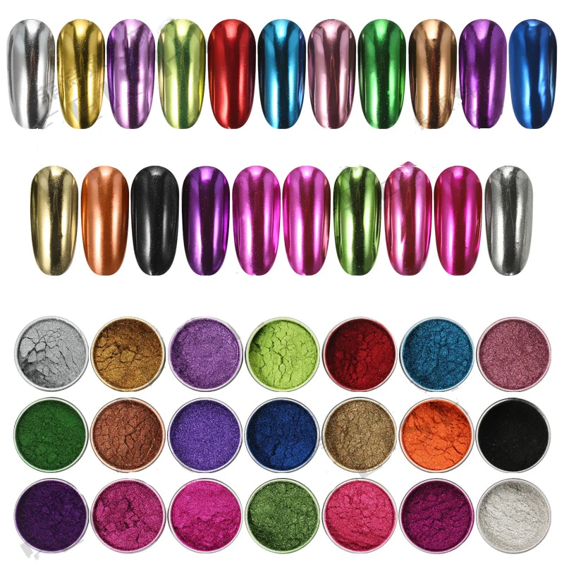 Silver Gold Metal Chrome Nail Powder Mirror Effect Metallic Nail Glitter Pigment Art Rubbing Chrome Dust 1/2pcs