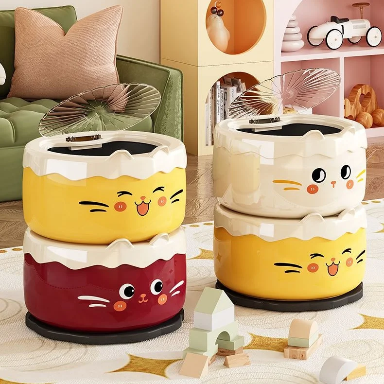 귀여운 고양이 모양 - 투 레이어 휴지통 (바퀴 및 뚜껑 포함), 다양한 색상 선택 가능, 가정, 아이 방, 거실용