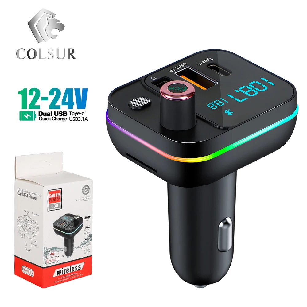 C30 Bluetooth 5.0 Carro Transmissor FM Dual USB 3.1A + Tipo-C Carregador de carro Chamada Handsfree Display LED com microfone Mp3 Player Speaker
