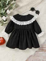 2024 Baby Gilrs Black Doll Collar With Lace For 6M-3Y Vintage European and American style Dress 2