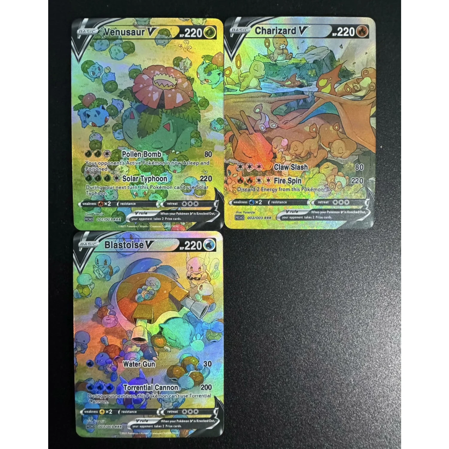 Diy Ptcg Charizard Venusaur Blastoise English Version Flash Card 3Pcs/set Self Made Classic Game Anime Collection Cards Gift Toy collectible card game toy