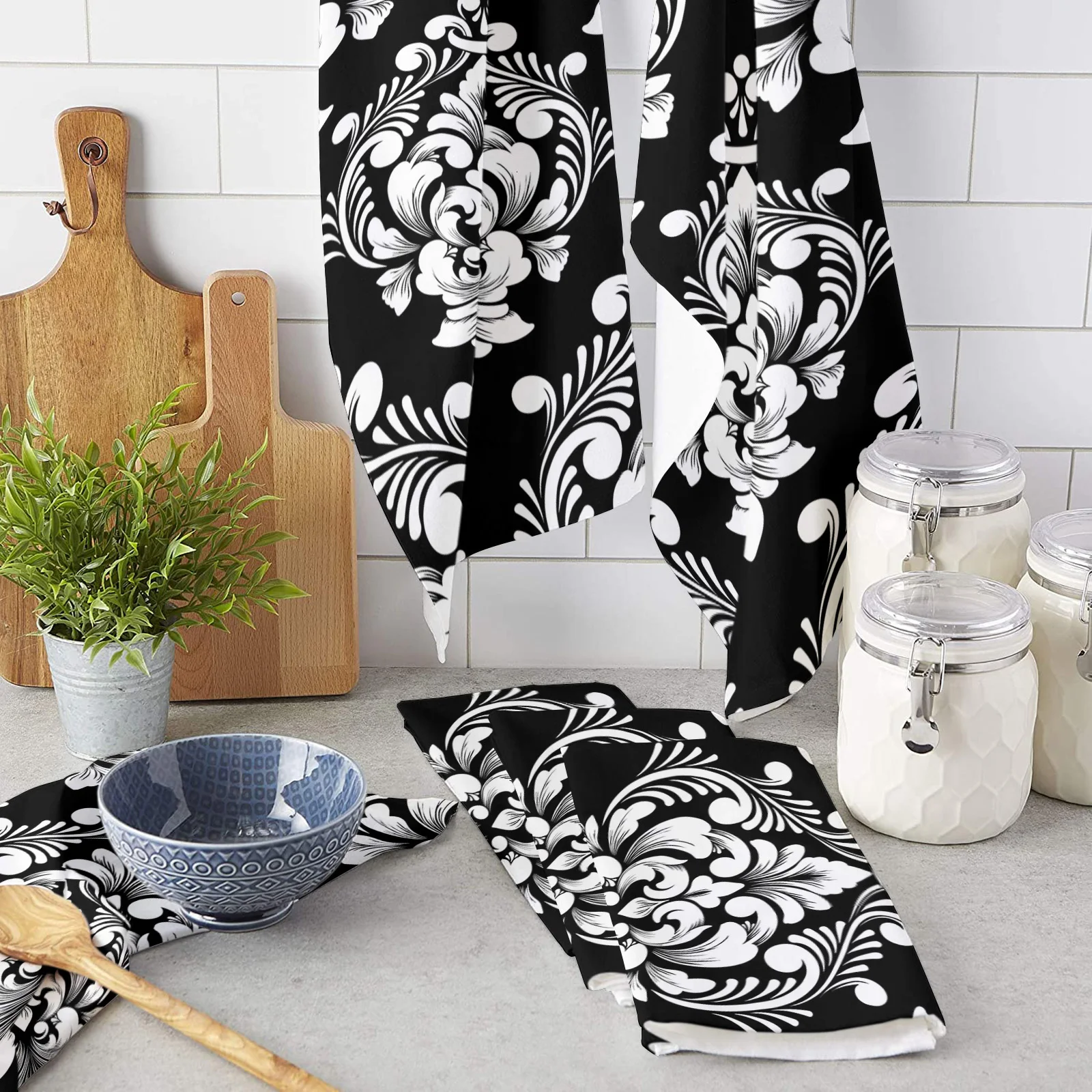 클래식 럭셔리 빈티지 다 마스크 블랙 45x75 마이크로 화이버 주방 타월, 핸드 드라이, 욕실 청소 천 세트, 프린트 비치 타월 