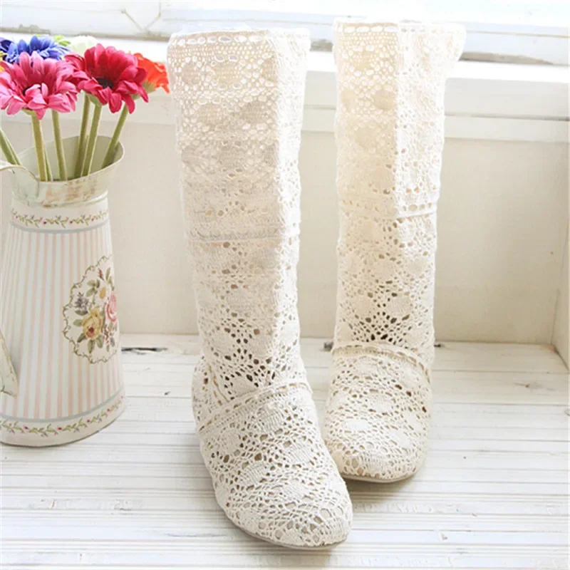 Platform Boots Women Boots Crochet Summer Boots New Shoes Lace Hollow Crochet Boots XL Hollow Fashion Women's 34-43 Zapatos De Mujer