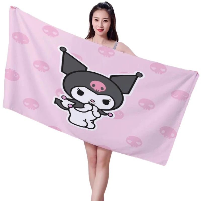 

Банное полотенце с рисунком аниме My Melody Kuromi, милое пляжное полотенце Sanrios, абсорбирующее быстросохнущее полотенце для плавания, в подарок