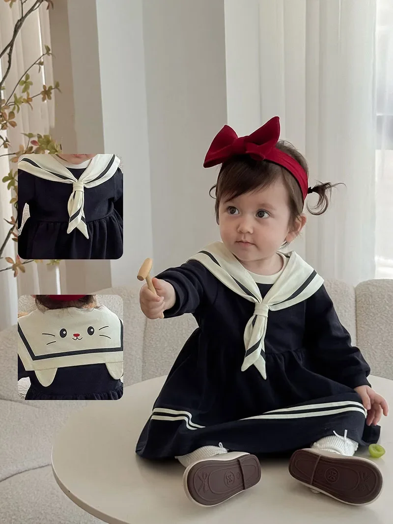 Navy Girls Princess Dress for Autumn