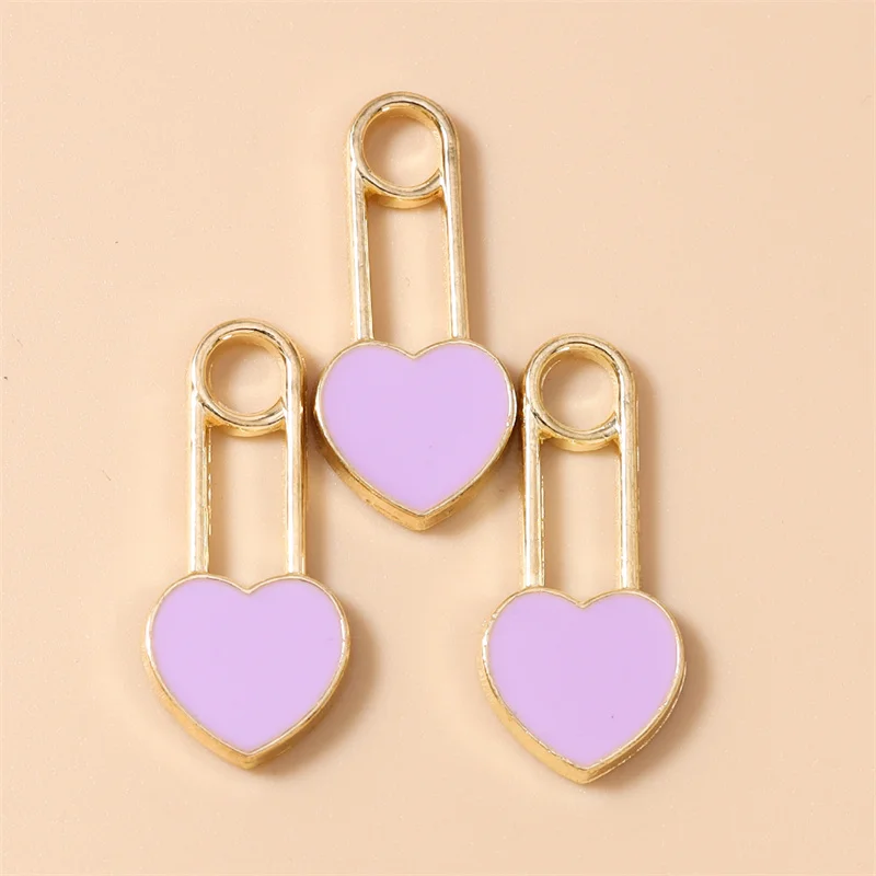 Leslie 10 Stück/Set Emaille Niedliche Bunte Schleifen-Herz-Anhänger für Ohrringe Liebesherz-Charms Anhänger DIY Schmuckherstellung – Detail 23