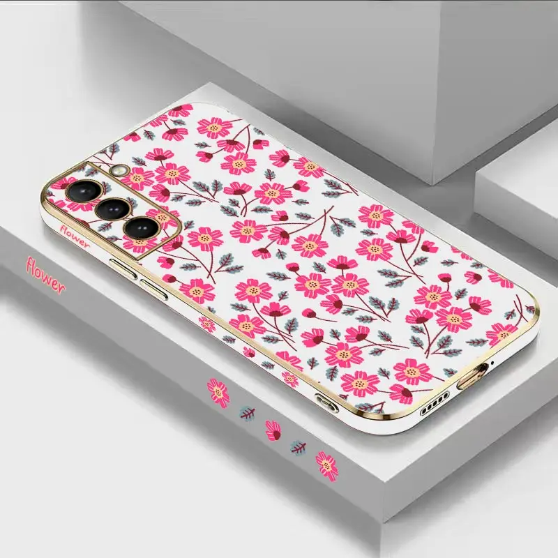 Custodia Per Telefono Placcata Di Lusso Bellflower Rosa Per Samsung Galaxy S22 S22Plus S22Ultra S21Fe S23Ultra S24Plus S23 S24 S20 S21Fe Cover