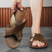 Sandales d'été pour hommes en cuir véritable, chaussures décontractées pour hommes, sandales en cuir pour hommes, chaussures de plage pour hommes, chaussures romaines pour hommes 3