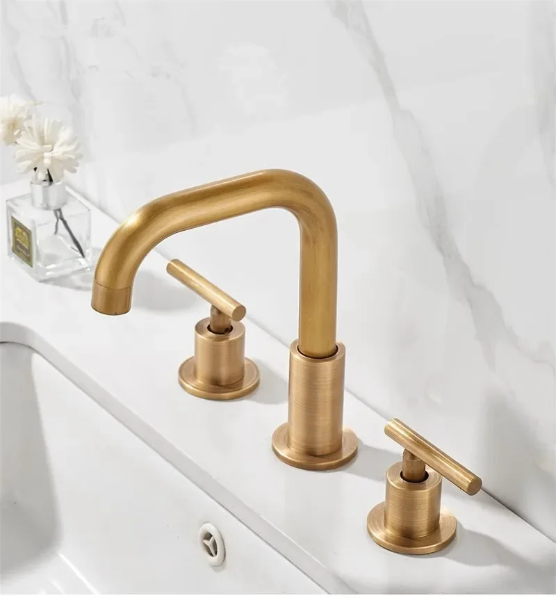 Description Picture 6 of itemAntique Bronze Bathroom Basin Brass Sink 3 Hole Double Handle Hot & Cold Wash Faucet Water Tap