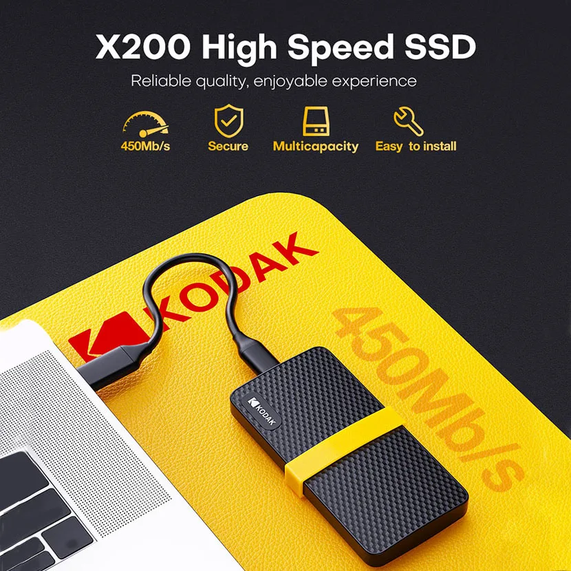 코닥 외장형 솔리드 스테이트 드라이브 하드 디스크 256GB 512GB 1TB 휴대용 SSD 450MB/s 2 in 1 인터페이스 노트북 컴퓨터 휴대폰용