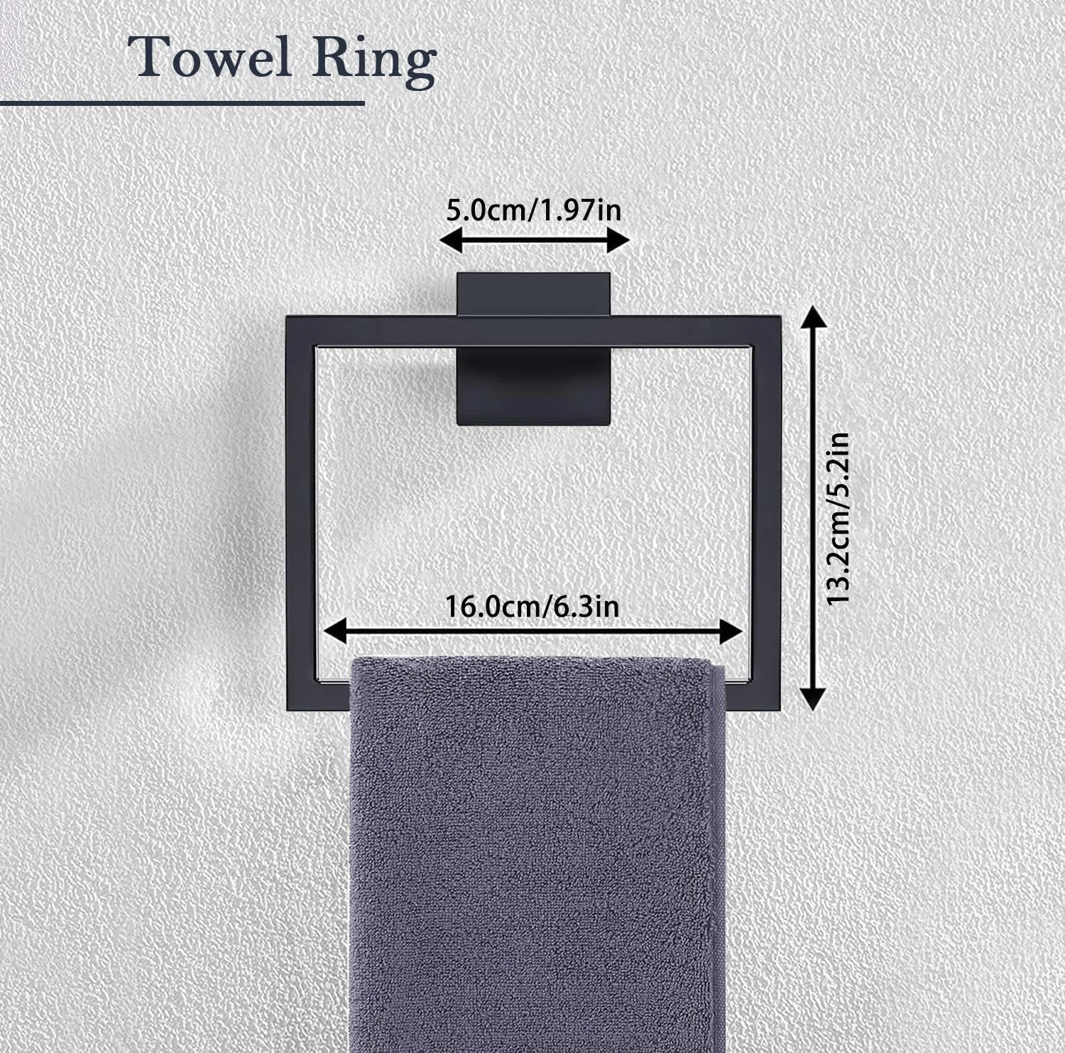 Stainless Steel Towel Ring Wall Mounted Square Towel Holder Hand Hanger Bath Rack for Kitchen Bathroom Toilet Bathroom Towel Ring Bathroom Towel Holder