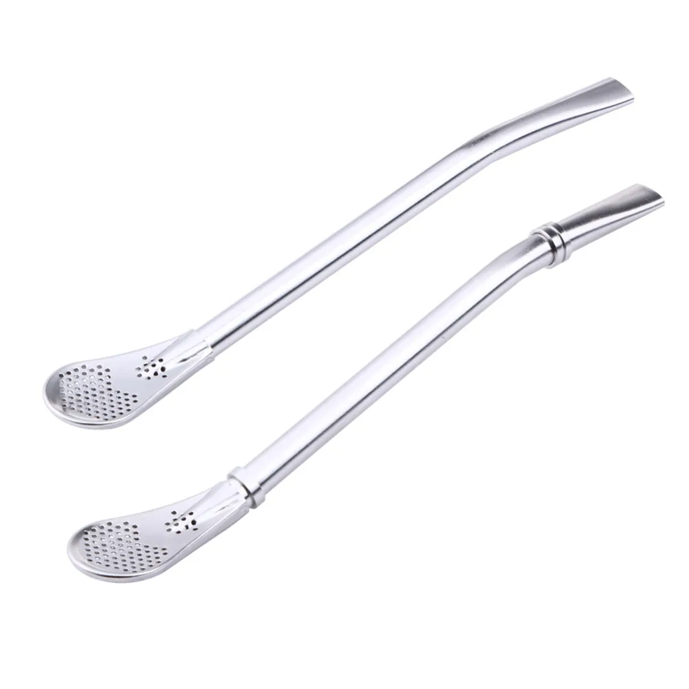 Drinking Tea Stainless Steel Straw With Filter Spoon Bombilla Stirring Stick 