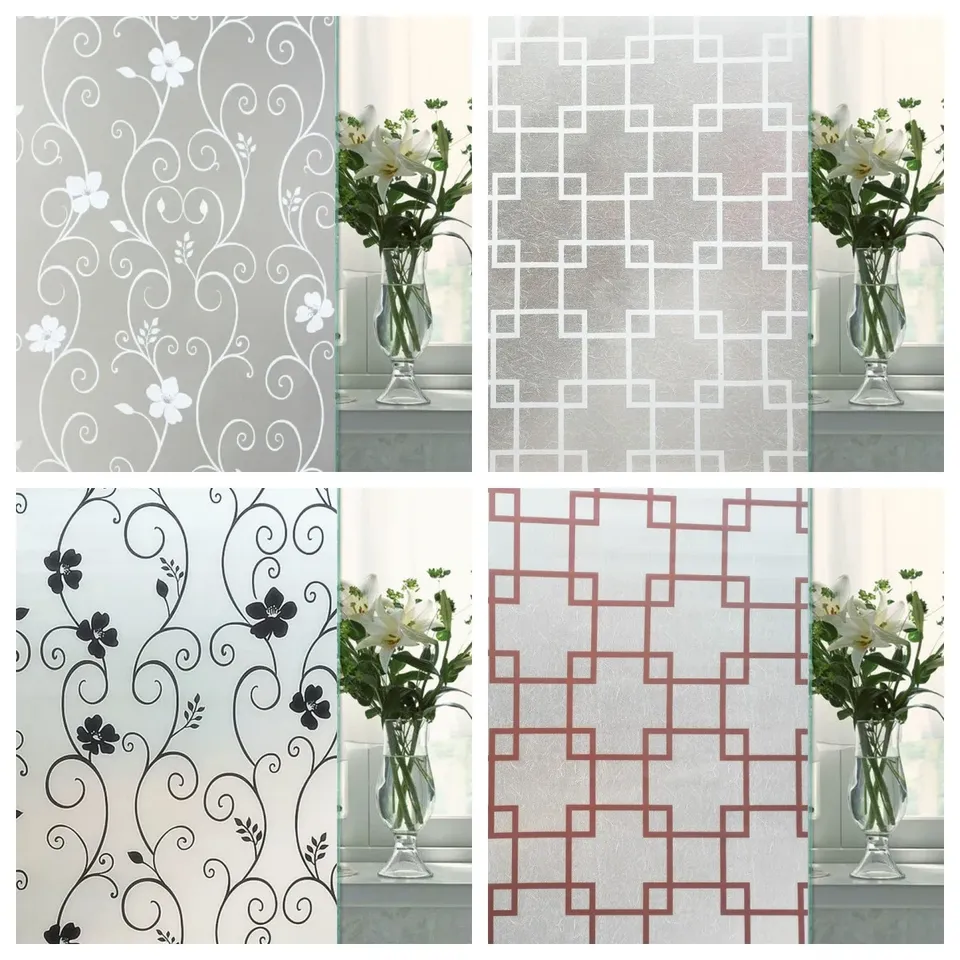 Frosted Window Film Privacy Stickers Opaque Vinyl for Kitchen Bathroom Office Living Room Matte White Glass Stained Decals