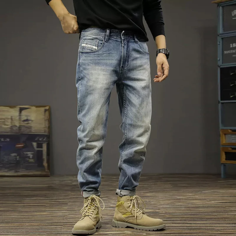 Fashion Designer Men Jeans High Quality Classical Trousers Retro Blue Elastic Slim Ripped Jeans Men Vintage Denim Pants Hombre