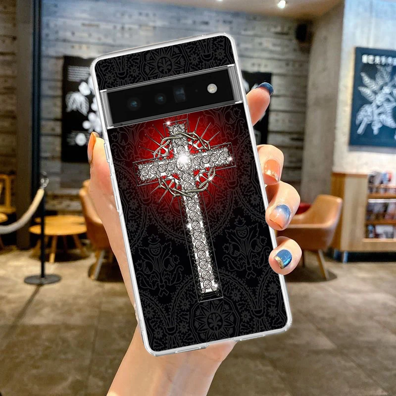 Luxury Bling Glitter Gothic Cross Phone Case - Soft TPU Transparent Shell