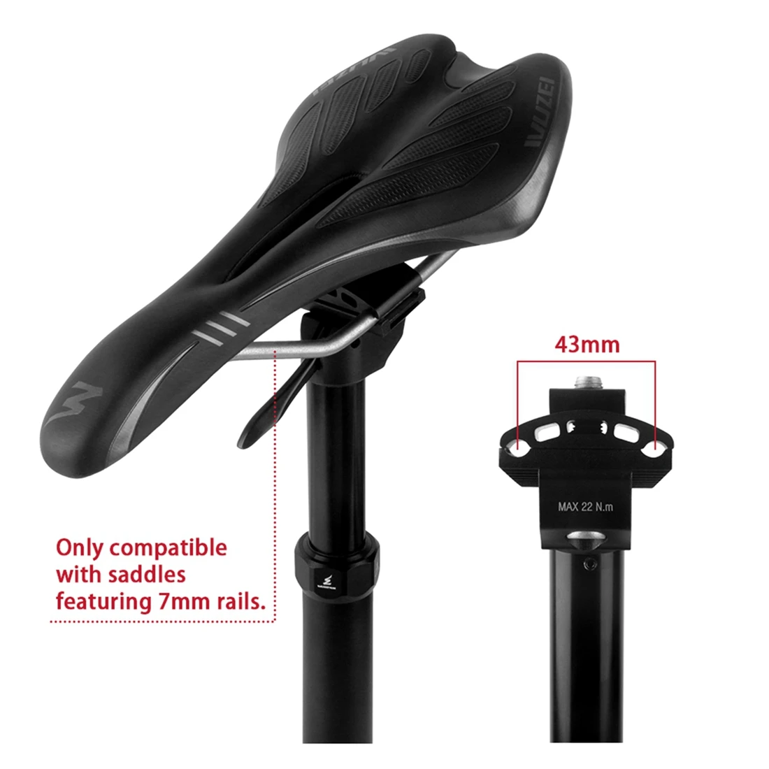 WUZEI MTB Manuell Verstellbare Sattelstütze 100 125mm Federweg Mountainbike-Sattelstütze 350 400mm Fahrradrohr 27,2 30,9 31,6mm – Detail 4